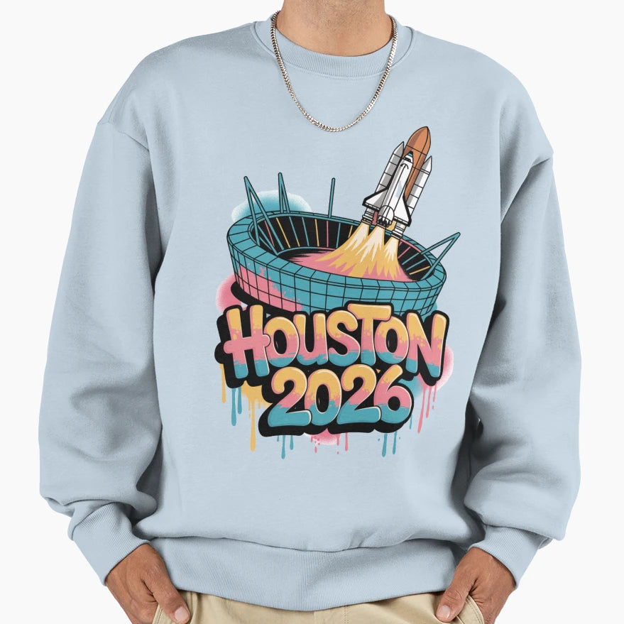 Houston 2026 Space Shuttle Football V4 T-Shirt - Fun Novelty Design Unisex - T-Shirt, Sweatshirt, Hoodie
