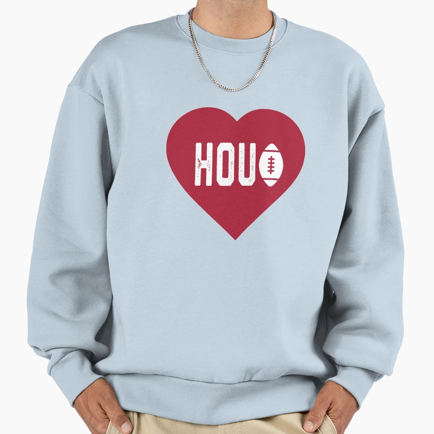 I Love Houston Football Heart Hou Sweatshirt - Trendy Graphic for Adults - T-Shirt, Sweatshirt, Hoodie