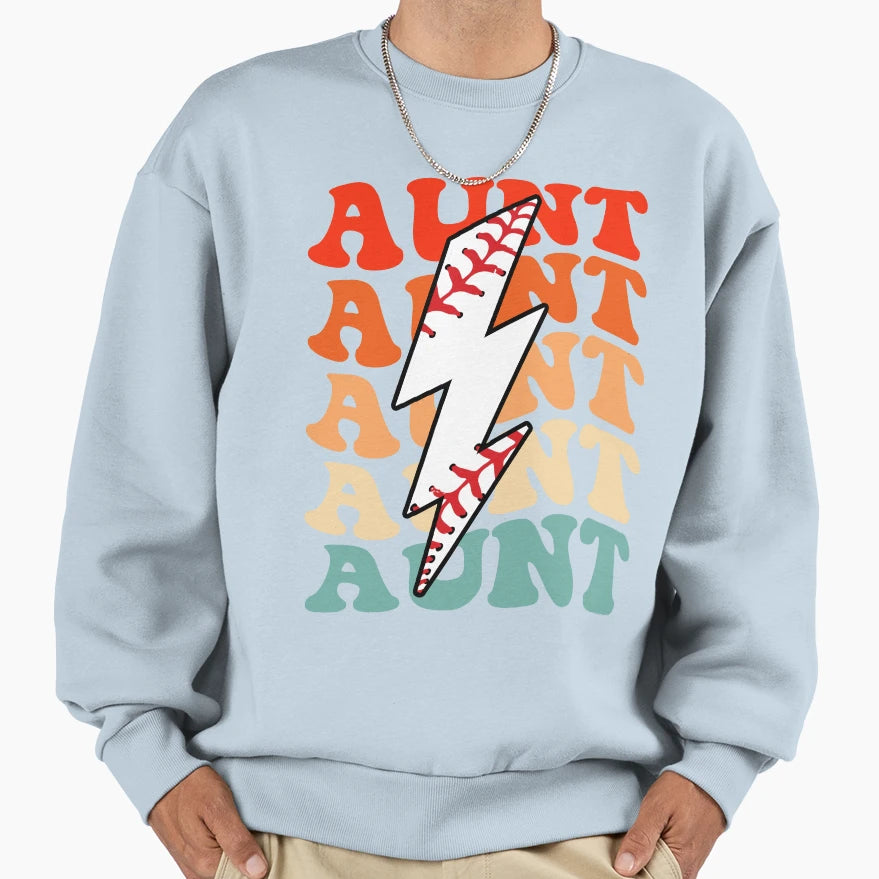 Baseball Aunt Groovy Lightning Bolt Sweatshirt - Trendy Graphic Men Women - T-Shirt, Sweatshirt, Hoodie