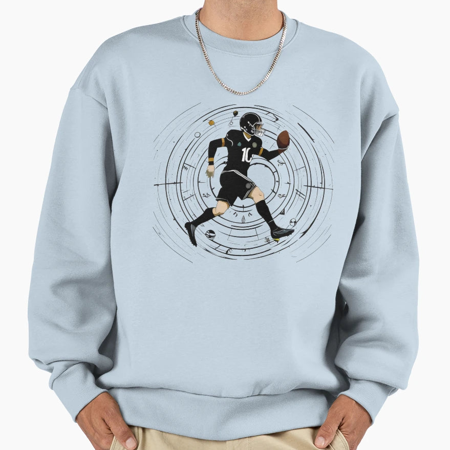 Dynamic Football Player Action Sweatshirt - Aesthetic Graphic for Adults - T-Shirt, Sweatshirt, Hoodie