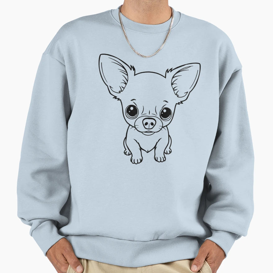 Chihuahua Wearing Tiny And Sitting Sweatshirt - Trendy Graphic Unisex - T-Shirt, Sweatshirt, Hoodie