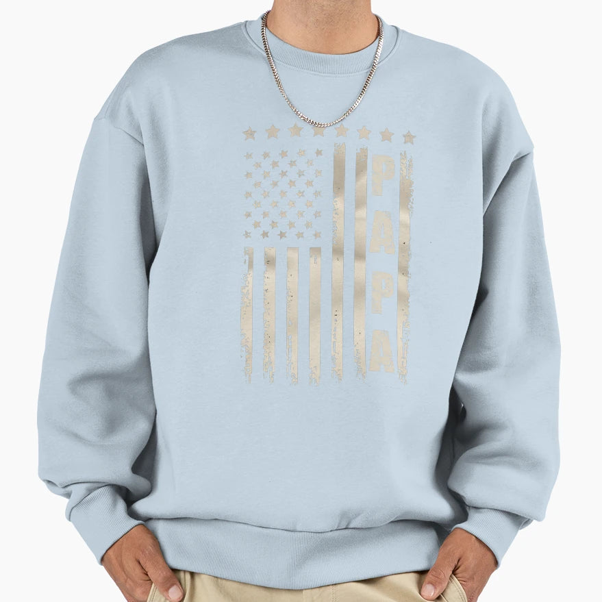 Distressed American Flag Papa Sweatshirt - Unique Graphic Men Women - T-Shirt, Sweatshirt, Hoodie