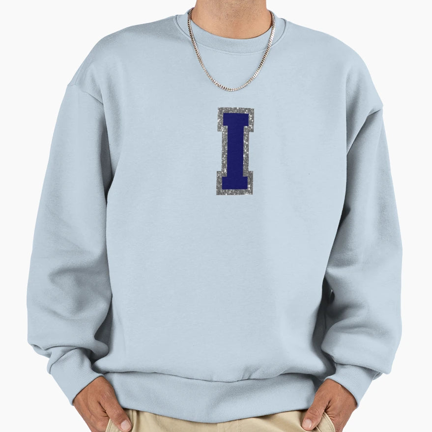 Silver And Navy Varsity Letter I Sweatshirt - Fun Novelty Design Unisex - T-Shirt, Sweatshirt, Hoodie