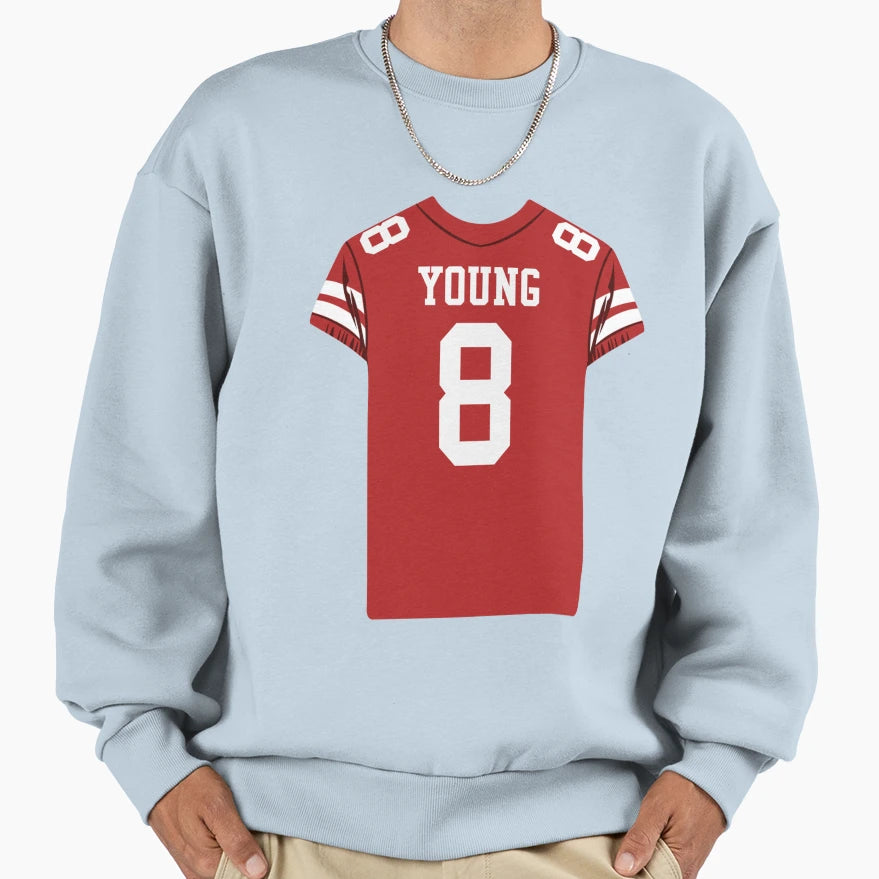 Steve Young 8 Jersey Sweatshirt - Custom Art Print Unisex - T-Shirt, Sweatshirt, Hoodie