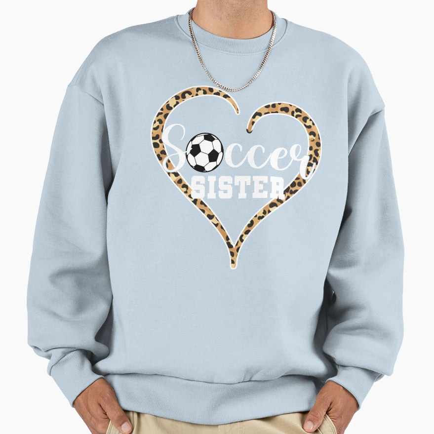 Leopard Soccer Sister Heart Sweatshirt - Streetwear Style for Adults - T-Shirt, Sweatshirt, Hoodie
