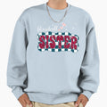 Baseball Sister Checkered Leopard Sweatshirt - Aesthetic Graphic for Adults - T-Shirt, Sweatshirt, Hoodie
