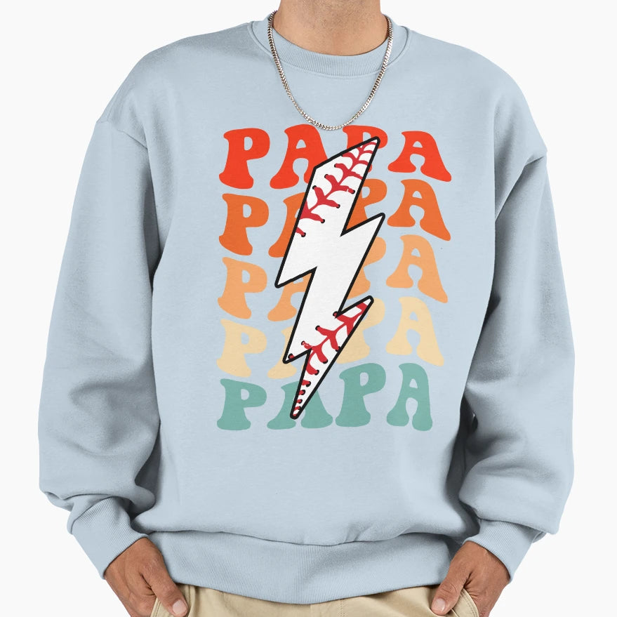 Baseball Dad Papa Groovy Lightning Sweatshirt - Minimalist Print Men Women - T-Shirt, Sweatshirt, Hoodie