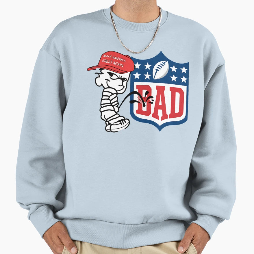 Maga Calvin Peeing Logo Bad Shield Sweatshirt - Graphic Print Unisex - T-Shirt, Sweatshirt, Hoodie
