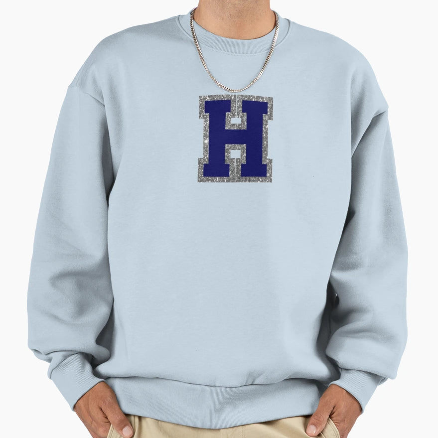 Silver And Navy Varsity Letter H Sweatshirt - Minimalist Print Men Women - T-Shirt, Sweatshirt, Hoodie