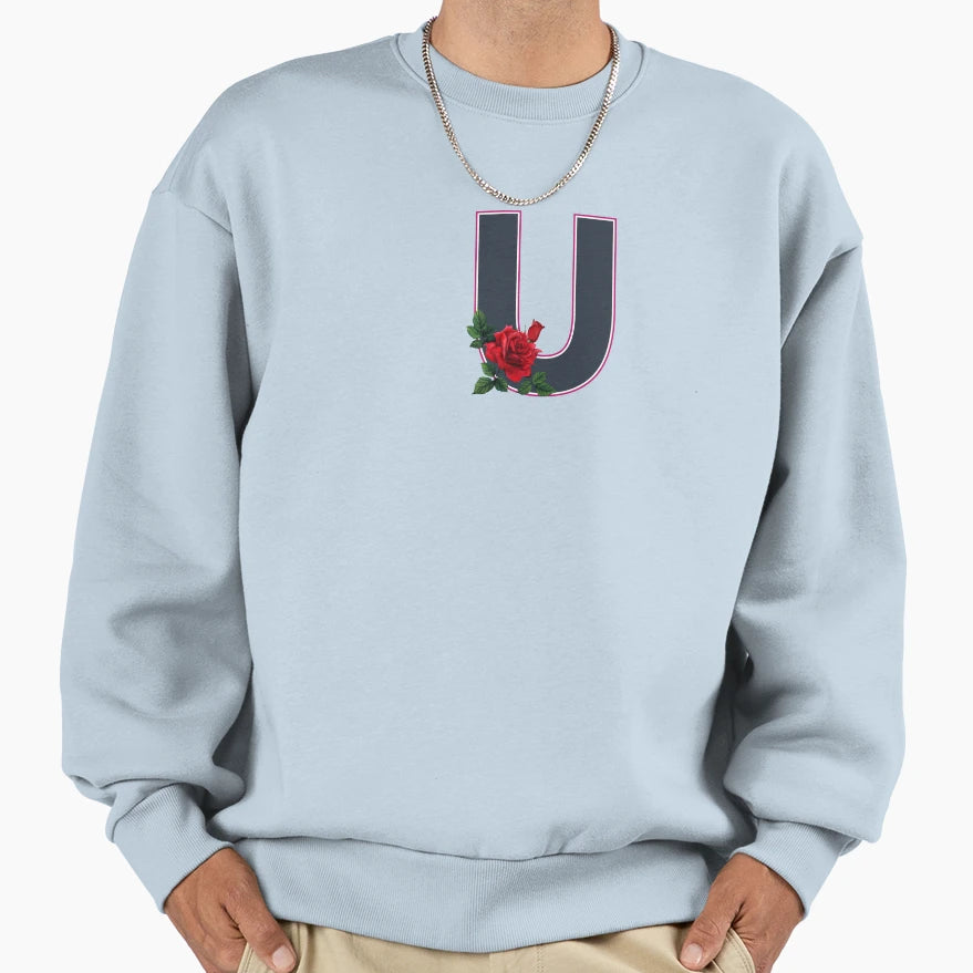 Rose Initial U Letter Romantic Gift Sweatshirt - Novelty Apparel Unisex - T-Shirt, Sweatshirt, Hoodie