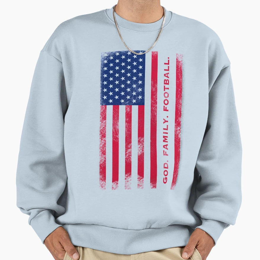 God Family Football Pro Us Flag Dad Gift Sweatshirt - Unique Graphic Unisex - T-Shirt, Sweatshirt, Hoodie
