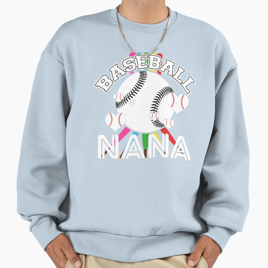 Baseball Nana Colorful Heart Ball Sweatshirt - Aesthetic Graphic Men Women - T-Shirt, Sweatshirt, Hoodie