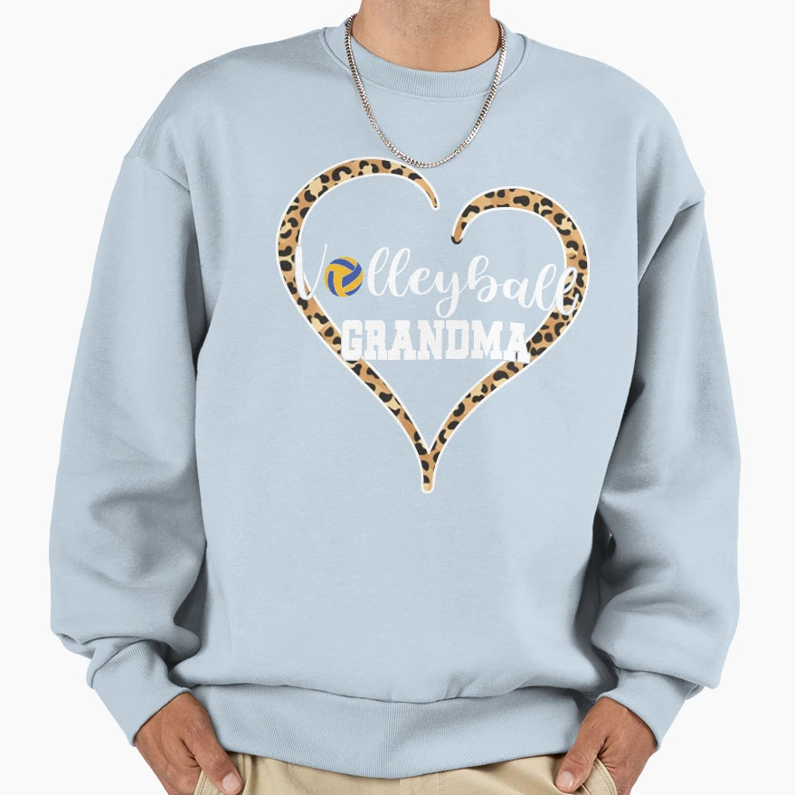 Volleyball Grandma Leopard Heart Sweatshirt - Fun Novelty Design for Adults - T-Shirt, Sweatshirt, Hoodie