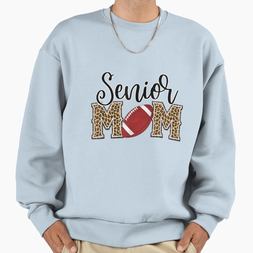 Football Senior Mom Leopard Proud Sweatshirt - Trendy Graphic for Adults - T-Shirt, Sweatshirt, Hoodie
