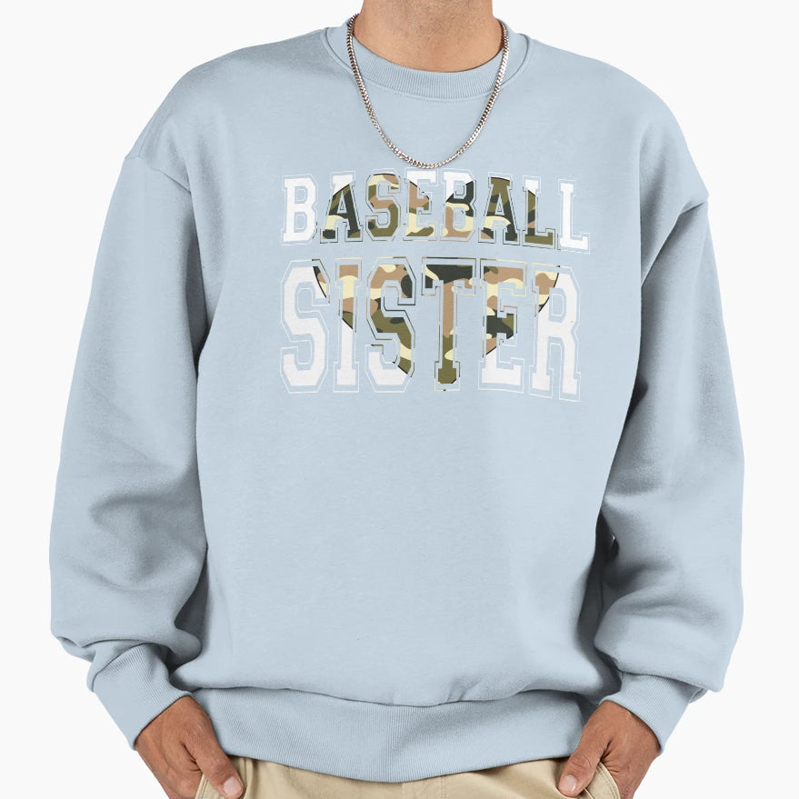 Camo Baseball Sister Heart Sweatshirt - Custom Art Print Unisex - T-Shirt, Sweatshirt, Hoodie