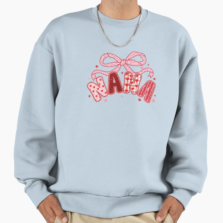 Nana Valentine Bow Hearts Glitter Sweatshirt - Minimalist Print for Adults - T-Shirt, Sweatshirt, Hoodie