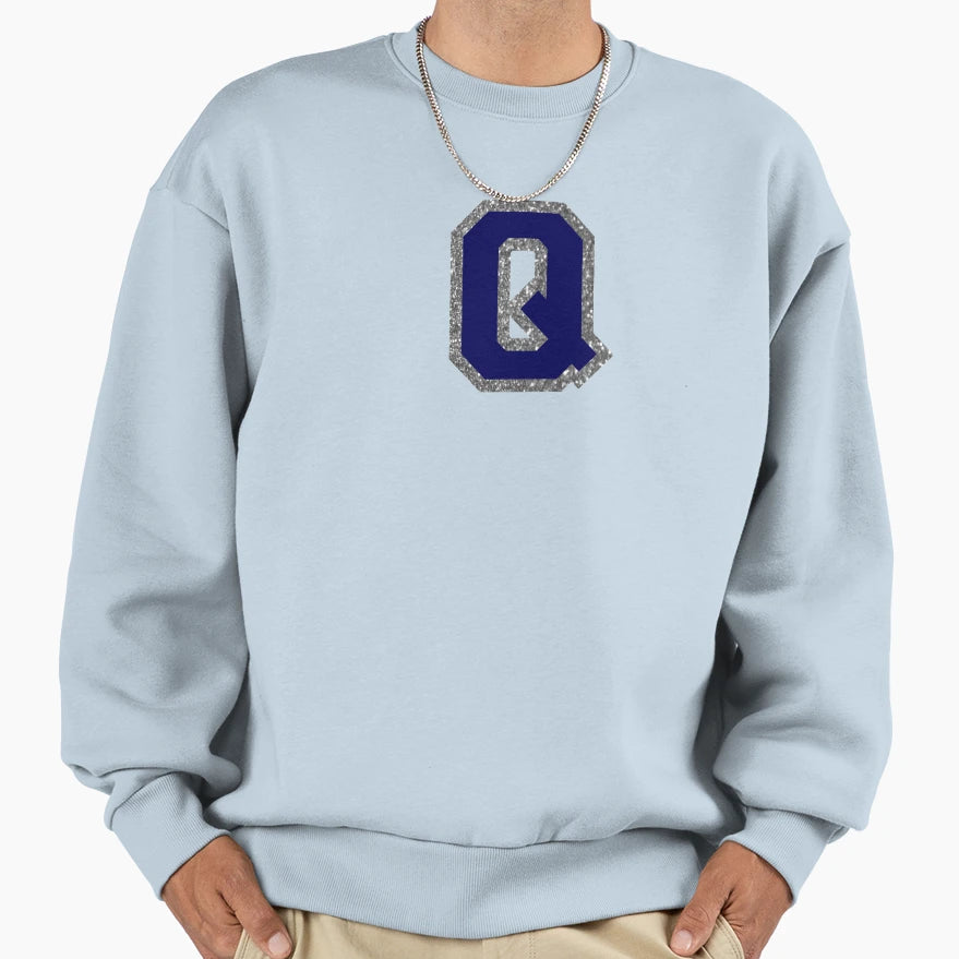 Silver And Navy Varsity Letter Q Sweatshirt - Novelty Apparel Men Women - T-Shirt, Sweatshirt, Hoodie