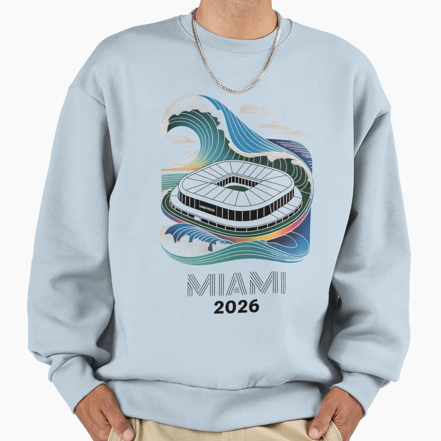 Miami 2026 Ocean Wave Football V6 T-Shirt - Fun Novelty Design Men Women - T-Shirt, Sweatshirt, Hoodie