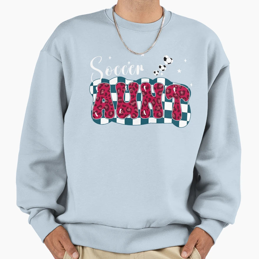 Soccer Aunt Leopard Checkered Sweatshirt - Custom Art Print Men Women - T-Shirt, Sweatshirt, Hoodie