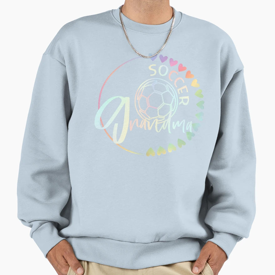 Pastel Rainbow Soccer Grandma Sweatshirt - Trendy Graphic for Adults - T-Shirt, Sweatshirt, Hoodie