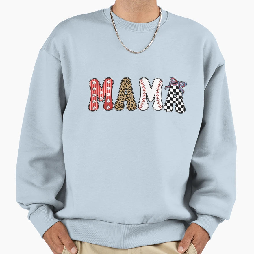 Baseball Mama Checkered Bow Sweatshirt - Trendy Graphic Men Women - T-Shirt, Sweatshirt, Hoodie