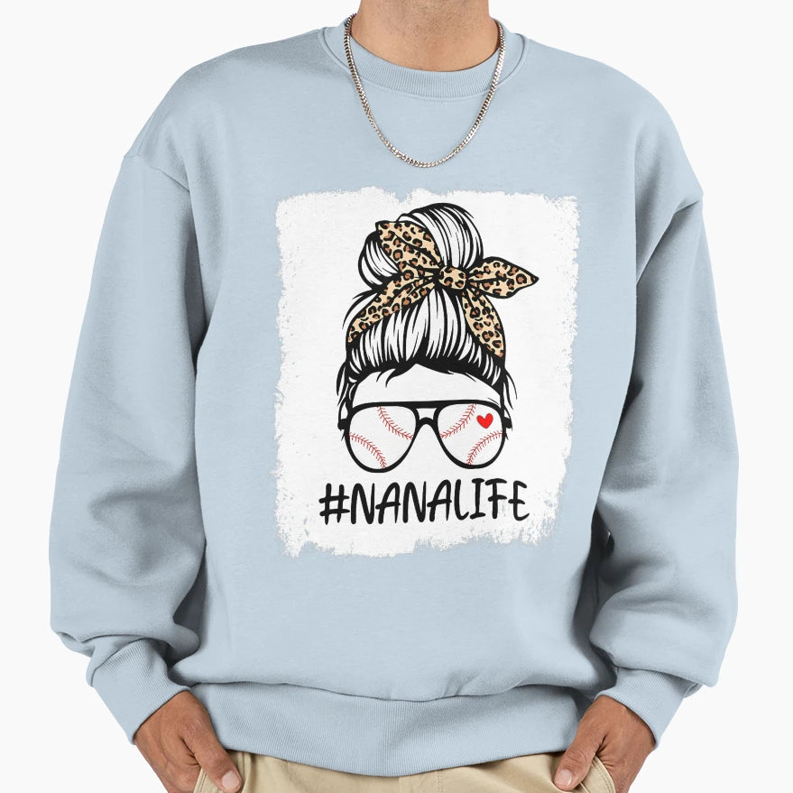 Bleached Baseball Nana Life Sweatshirt - Minimalist Print Men Women - T-Shirt, Sweatshirt, Hoodie