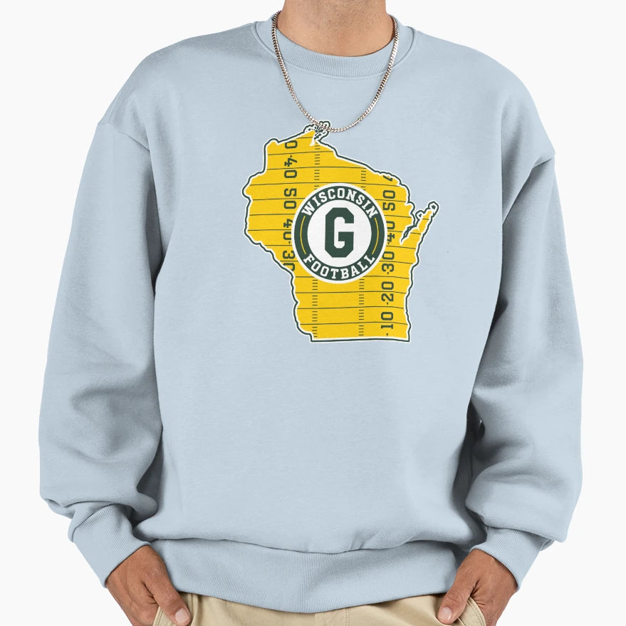 Map Wisconsin State Football Sweatshirt - Fun Novelty Design for Adults - T-Shirt, Sweatshirt, Hoodie