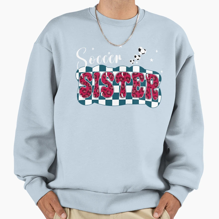 Soccer Sister Checkered Leopard Sweatshirt - Trendy Graphic Unisex - T-Shirt, Sweatshirt, Hoodie