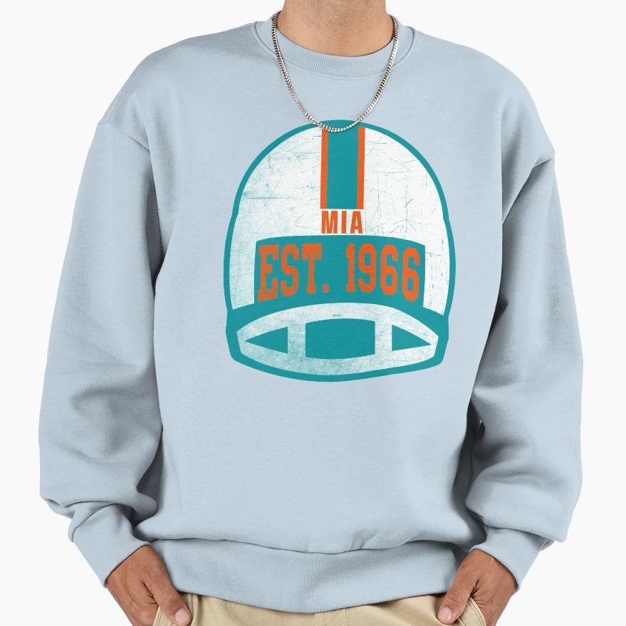 Miami Throwback Football Helmet Sweatshirt - Minimalist Print Men Women - T-Shirt, Sweatshirt, Hoodie