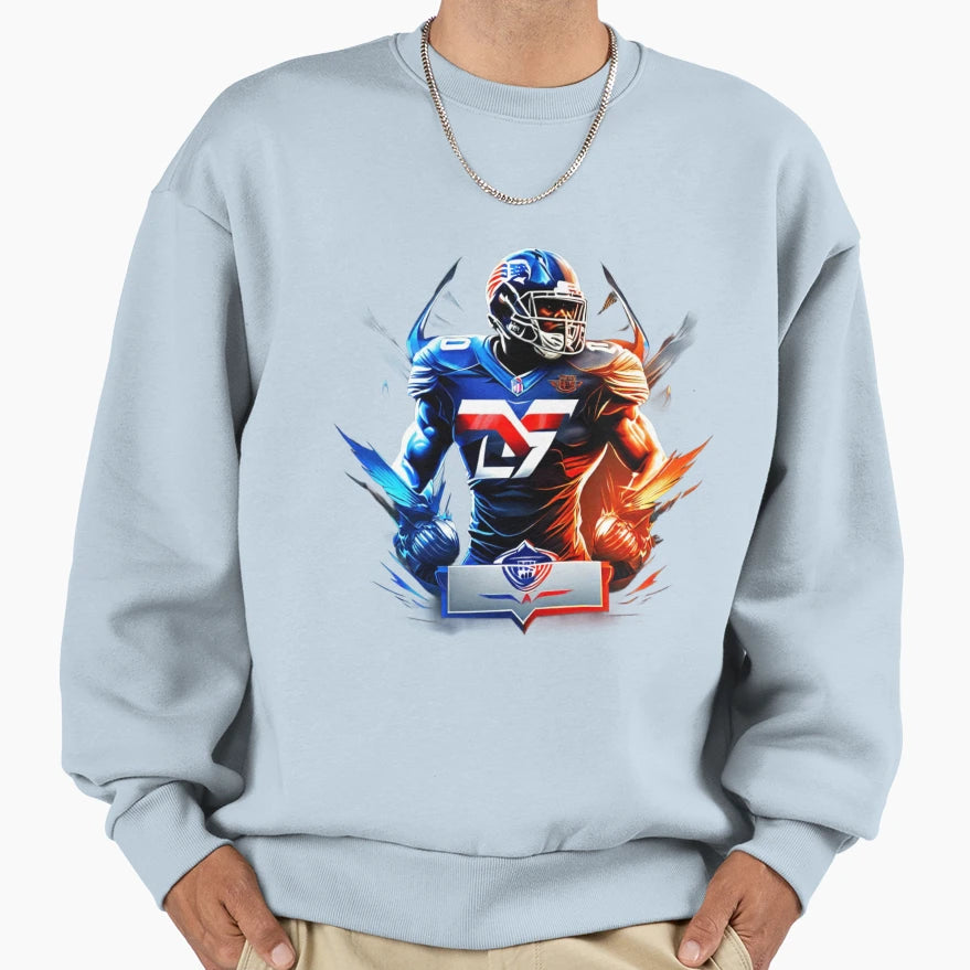 Strong Football Player Holding Football Sweatshirt - Unique Graphic Unisex - T-Shirt, Sweatshirt, Hoodie