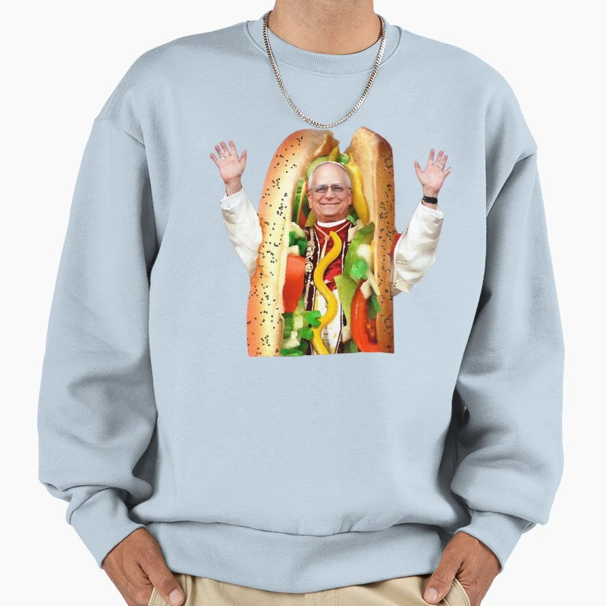 Da Pope Chicago Hot Dog Sweatshirt - Graphic Print Unisex - T-Shirt, Sweatshirt, Hoodie