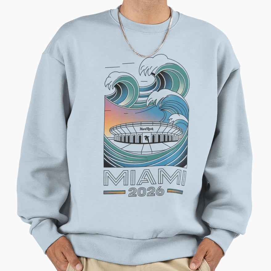 Miami 2026 Ocean Wave Football V11 T-Shirt - Graphic Print Unisex - T-Shirt, Sweatshirt, Hoodie