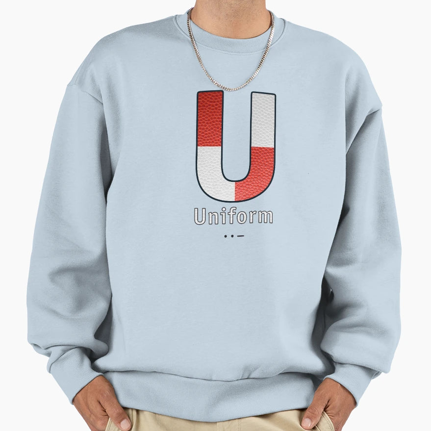 Uniform Navy Alphabet Leather Sweatshirt - Novelty Apparel Men Women - T-Shirt, Sweatshirt, Hoodie