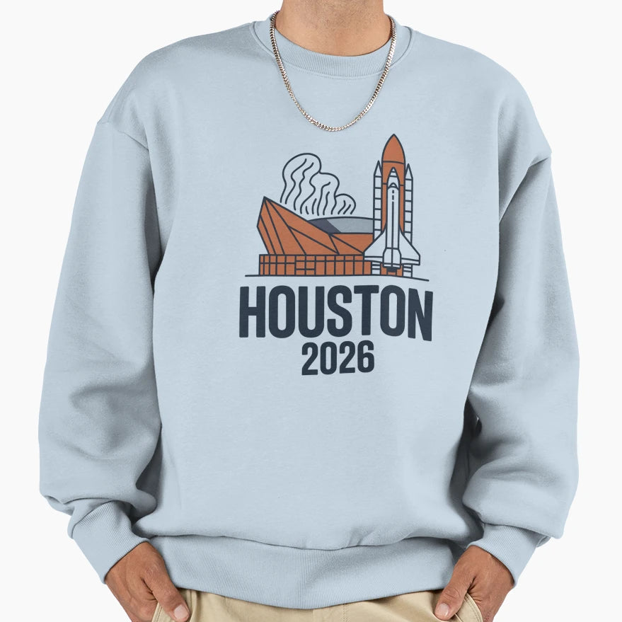 Houston 2026 Space Shuttle Football V13 T-Shirt - Graphic Print Unisex - T-Shirt, Sweatshirt, Hoodie
