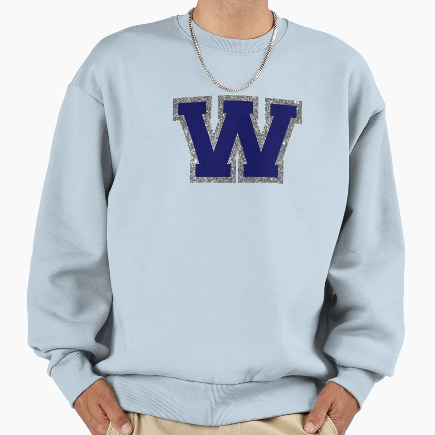 Silver And Navy Varsity Letter W Sweatshirt - Aesthetic Graphic Men Women - T-Shirt, Sweatshirt, Hoodie