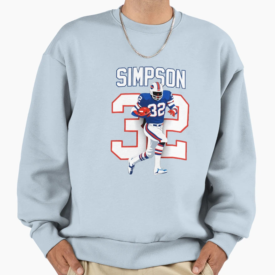 O J Simpson Buffalo 32 Football Art Sweatshirt - Novelty Apparel Unisex - T-Shirt, Sweatshirt, Hoodie
