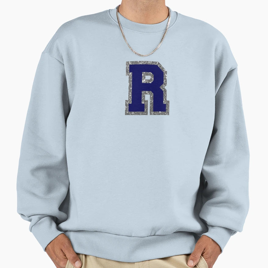 Silver And Navy Varsity Letter R Sweatshirt - Minimalist Print Men Women - T-Shirt, Sweatshirt, Hoodie