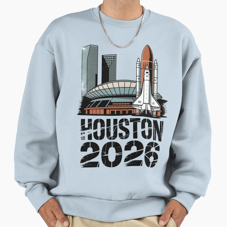 Houston 2026 Space Shuttle Football V12 T-Shirt - Novelty Apparel Men Women - T-Shirt, Sweatshirt, Hoodie