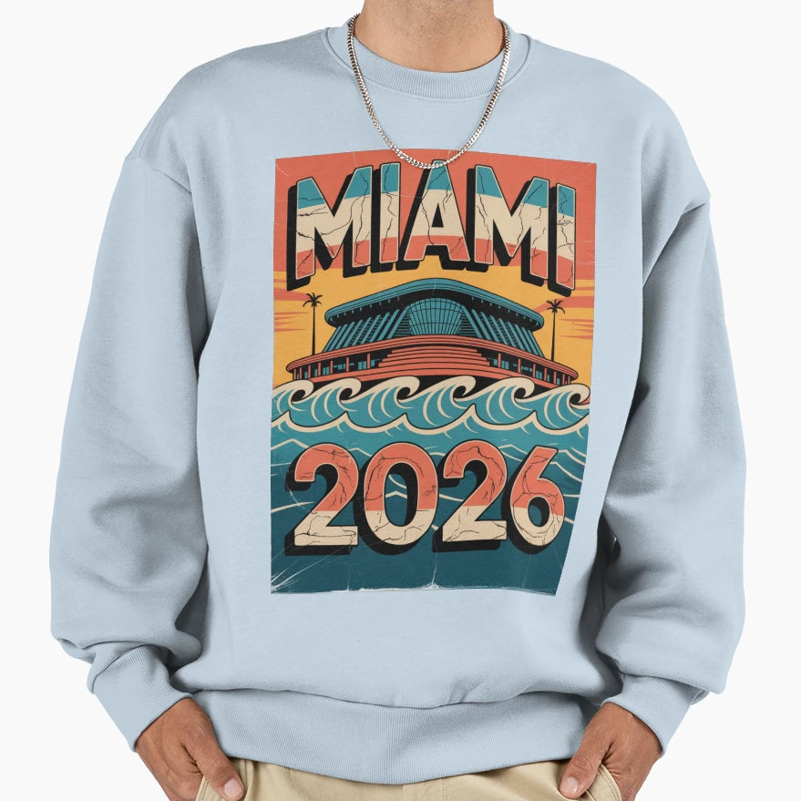 Miami 2026 Ocean Wave Football V13 Sweatshirt - Unique Graphic Unisex - T-Shirt, Sweatshirt, Hoodie
