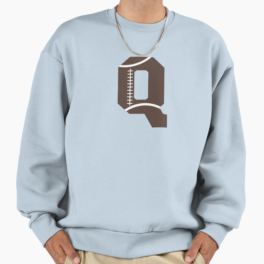 Personalized Football Initial Q Sweatshirt - Streetwear Style for Adults - T-Shirt, Sweatshirt, Hoodie