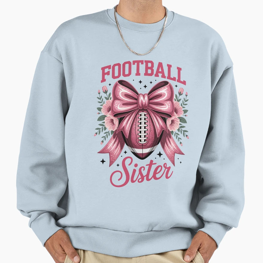 Football Sister Bow Floral Accents Sweatshirt - Trendy Graphic Men Women - T-Shirt, Sweatshirt, Hoodie