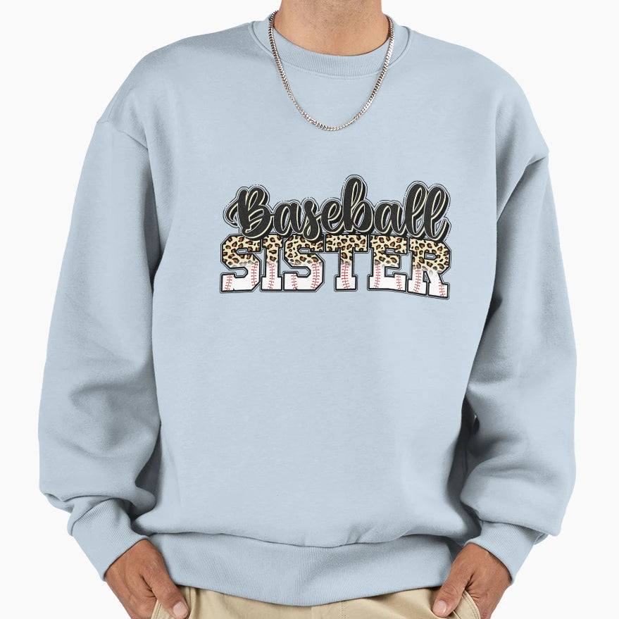 Baseball Sister Leopard Mothers Day Sweatshirt - Minimalist Print Men Women - T-Shirt, Sweatshirt, Hoodie