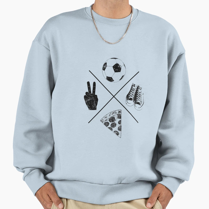 Pizza Peace Soccer Black Sweatshirt - Fun Novelty Design Unisex - T-Shirt, Sweatshirt, Hoodie