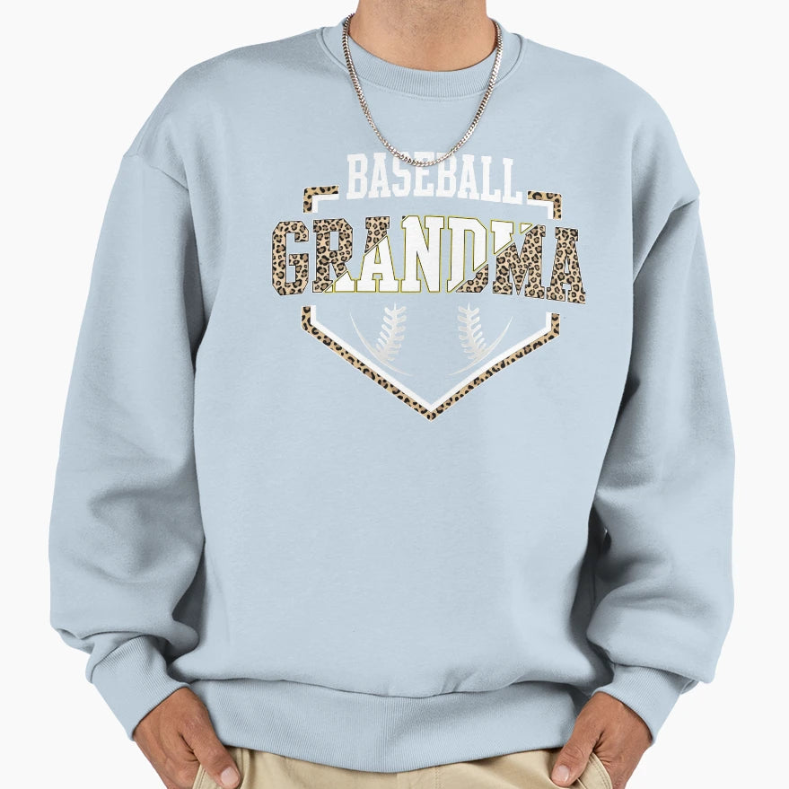 Baseball Grandma Leopard Home Plate Sweatshirt - Custom Art Print Unisex - T-Shirt, Sweatshirt, Hoodie