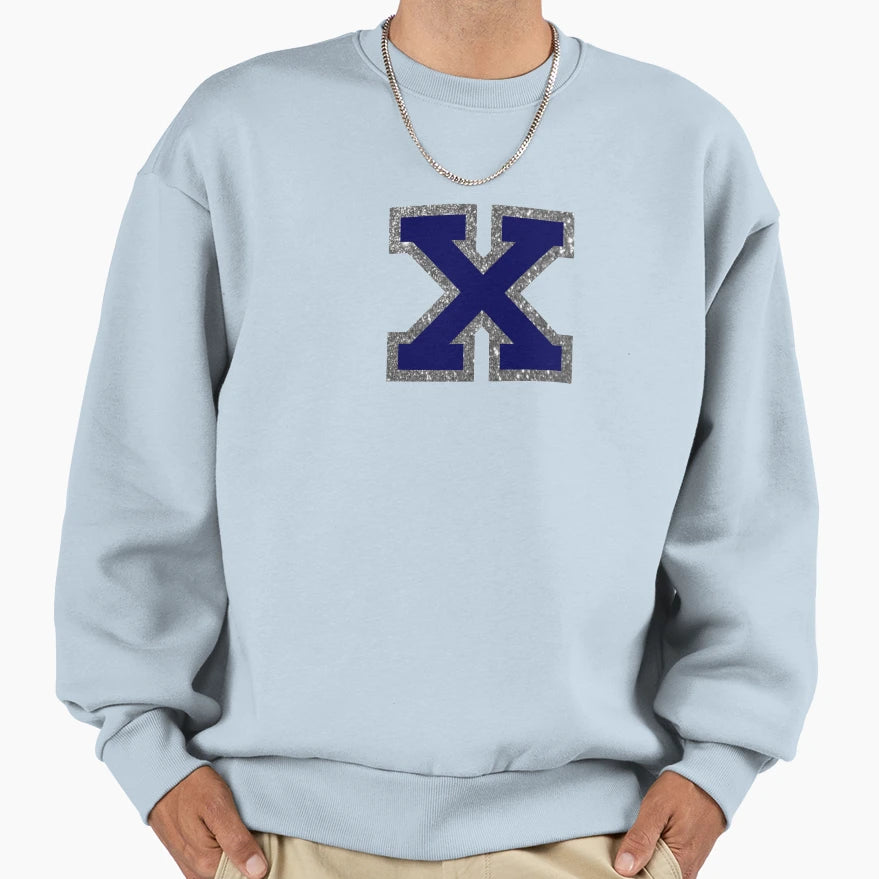 Silver And Navy Varsity Letter X Sweatshirt - Minimalist Print for Adults - T-Shirt, Sweatshirt, Hoodie
