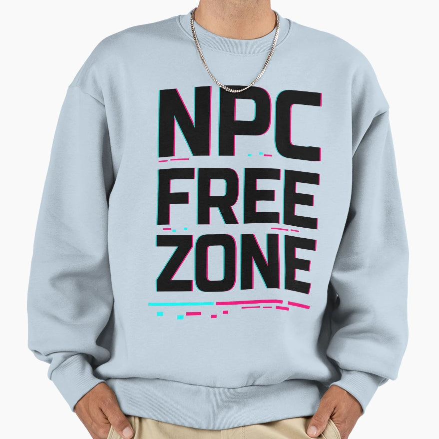Npc Free Zone Cyberpunk Glitch Sweatshirt - Custom Art Print Men Women - T-Shirt, Sweatshirt, Hoodie
