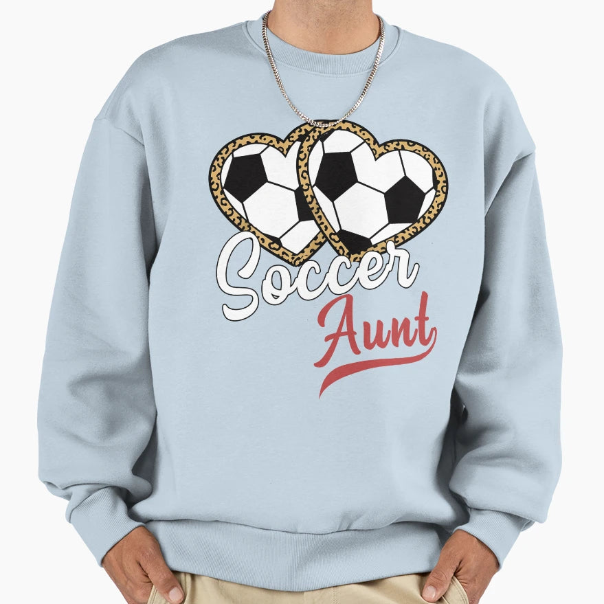 Leopard Heart Soccer Aunt Sweatshirt - Minimalist Print Men Women - T-Shirt, Sweatshirt, Hoodie