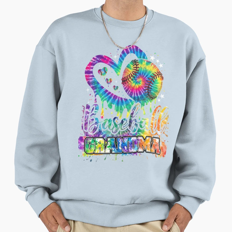 Tie Dye Baseball Grandma Drip Sweatshirt - Fun Novelty Design for Adults - T-Shirt, Sweatshirt, Hoodie