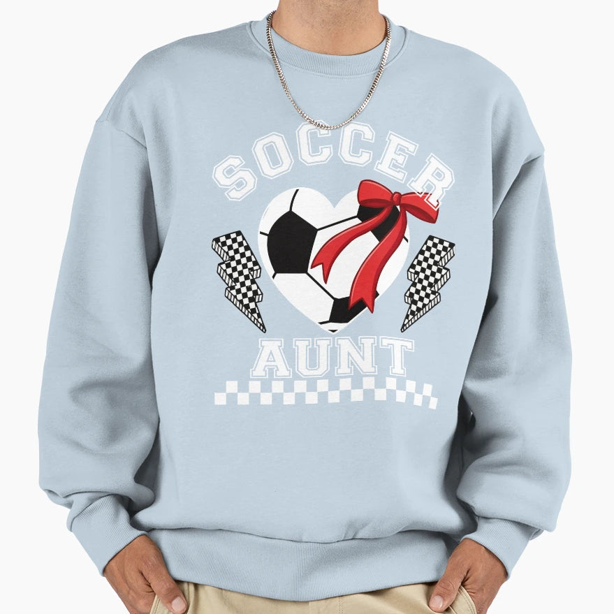 Soccer Aunt Heart Bow Sweatshirt - Unique Graphic Unisex - T-Shirt, Sweatshirt, Hoodie