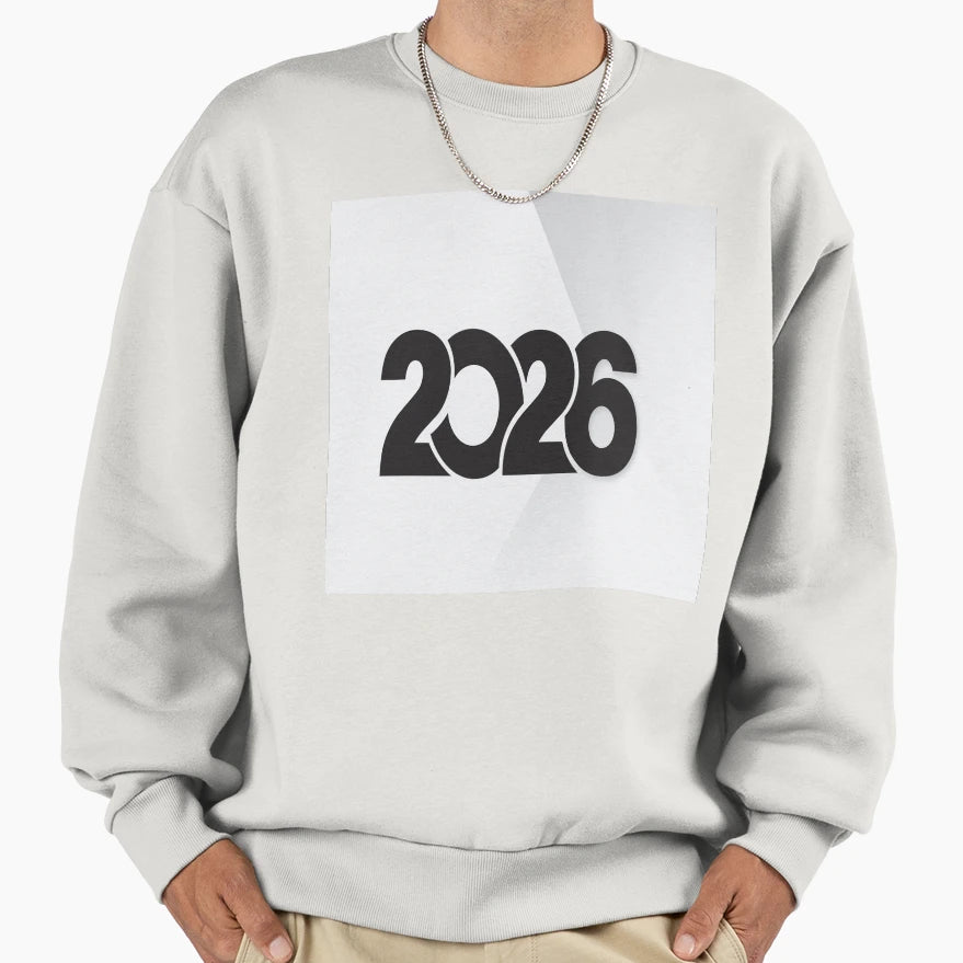 Bold 2026 New Year Minimal Black White Sweatshirt - Trendy Graphic Unisex - T-Shirt, Sweatshirt, Hoodie